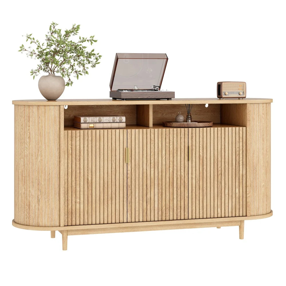 Buffet Pinède aspect bois à trois portes texturées