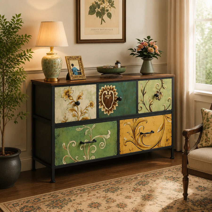 Mosaïque — Commode à cinq tiroirs textiles — vue du modèle 1