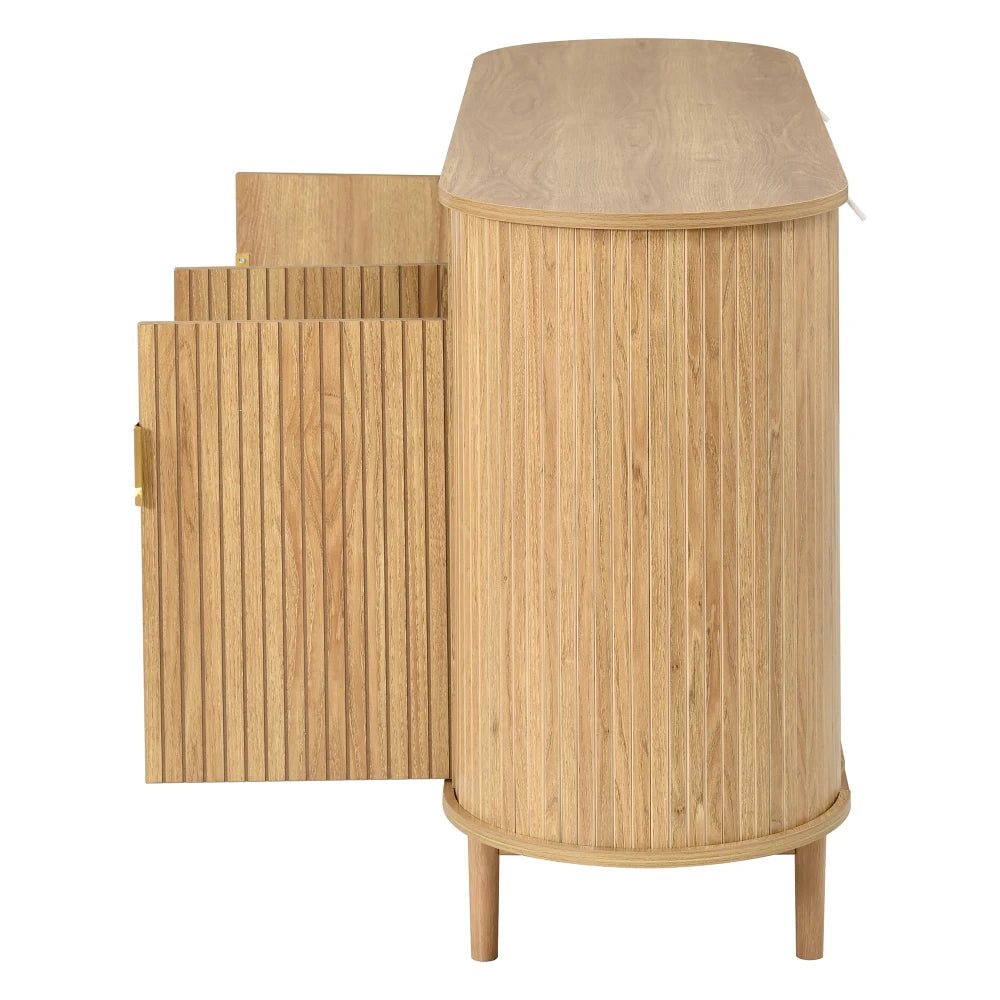 Détail du côté arrondi et des rainures du buffet Pinède