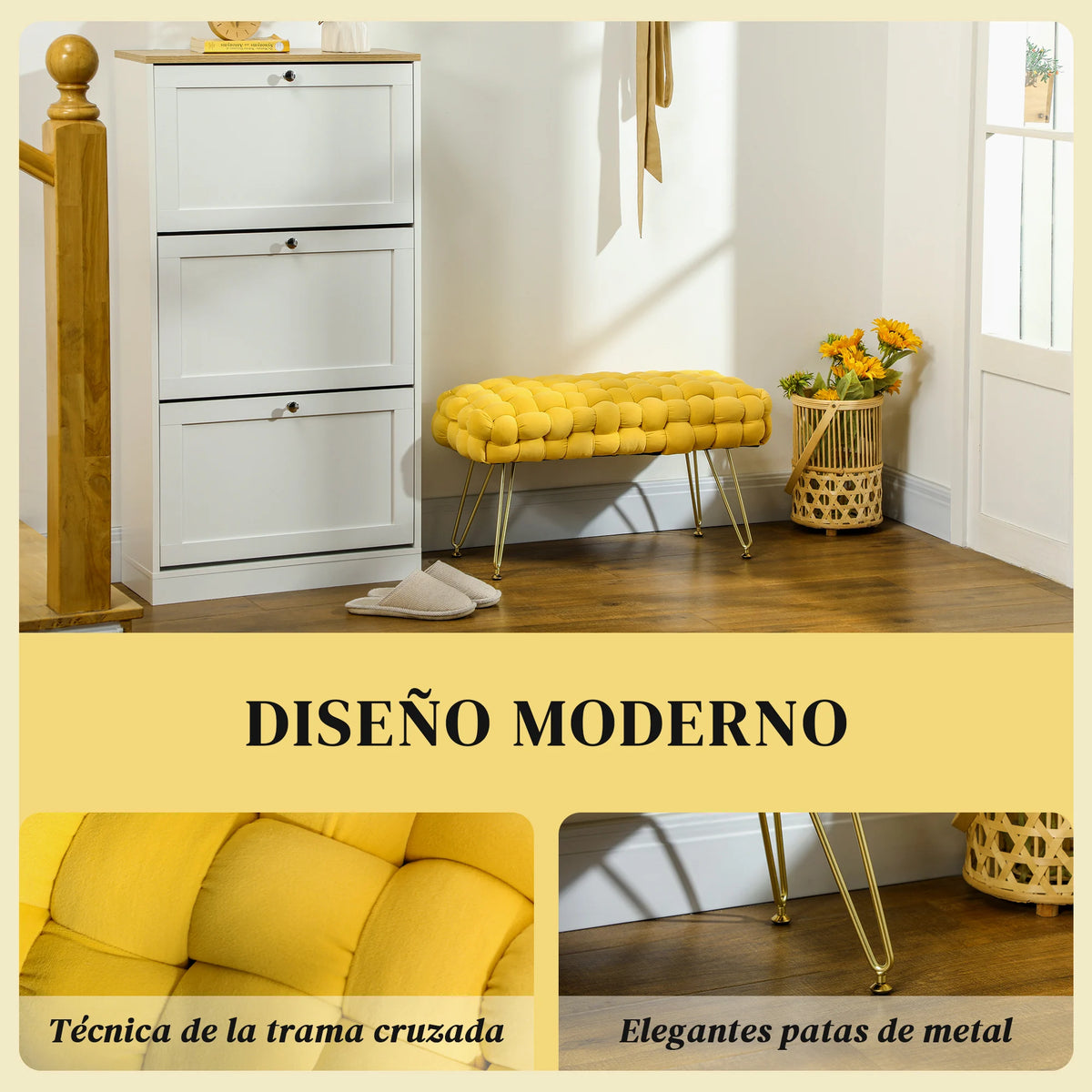 Tressage — Banc rembourré HOMCOM — vue du modèle 3
