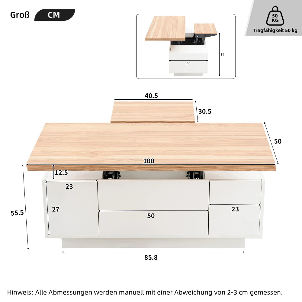 Élévation — Table basse à double plateau relevable — vue du modèle 2