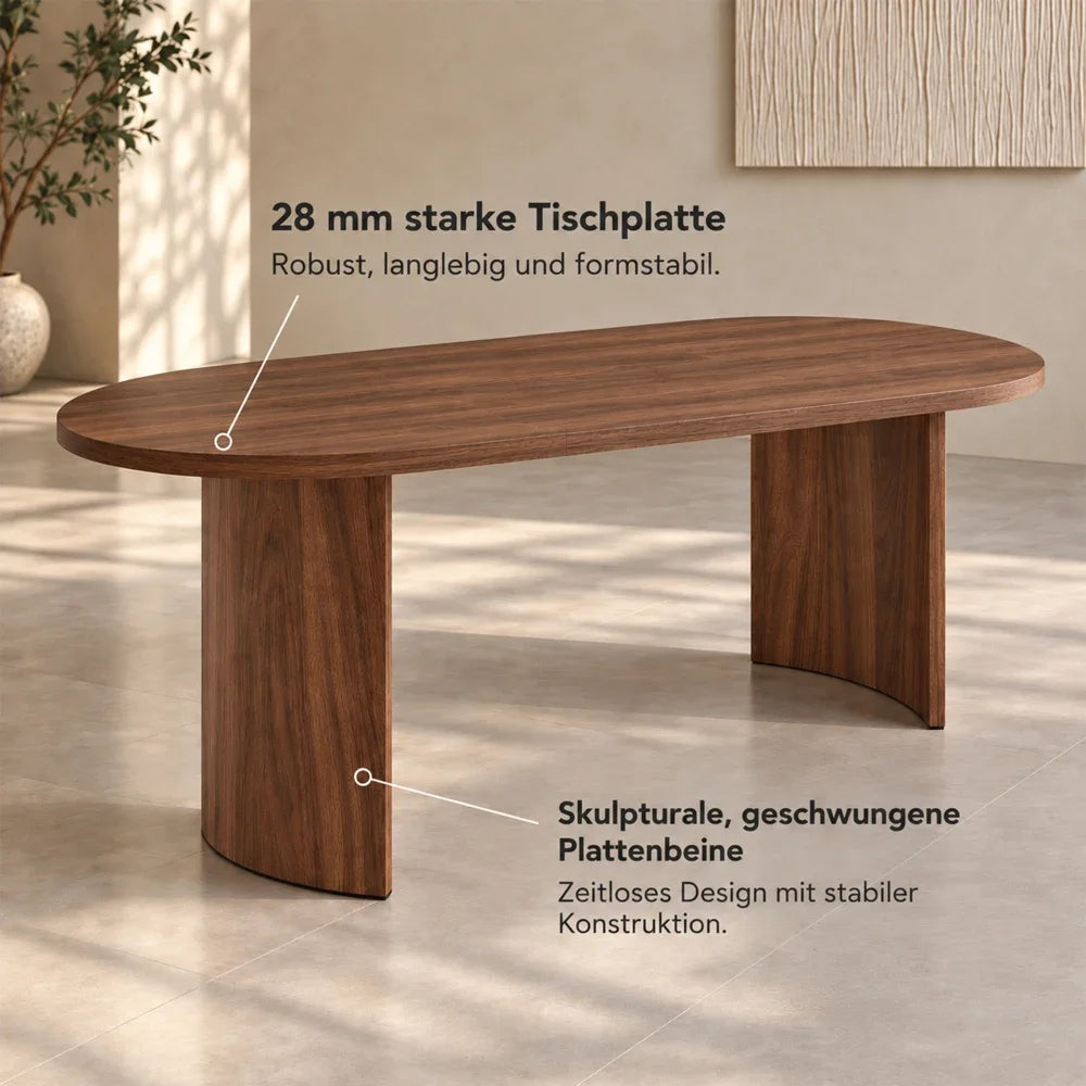 Détail du plateau de 28 mm et des pieds courbes de la table Courbe