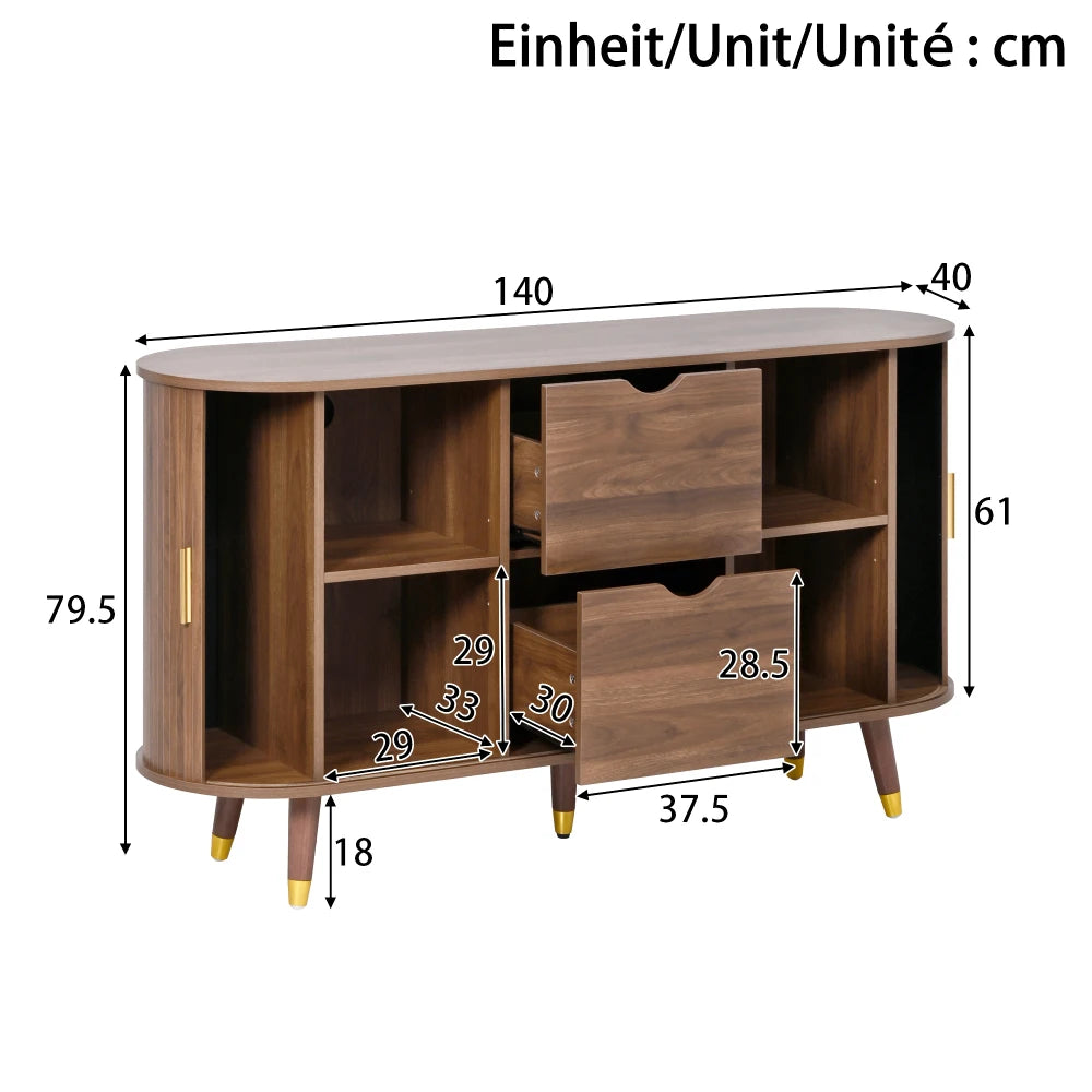 Schéma coté du buffet Noyer Ligne : 140 × 40 × 79,5 cm