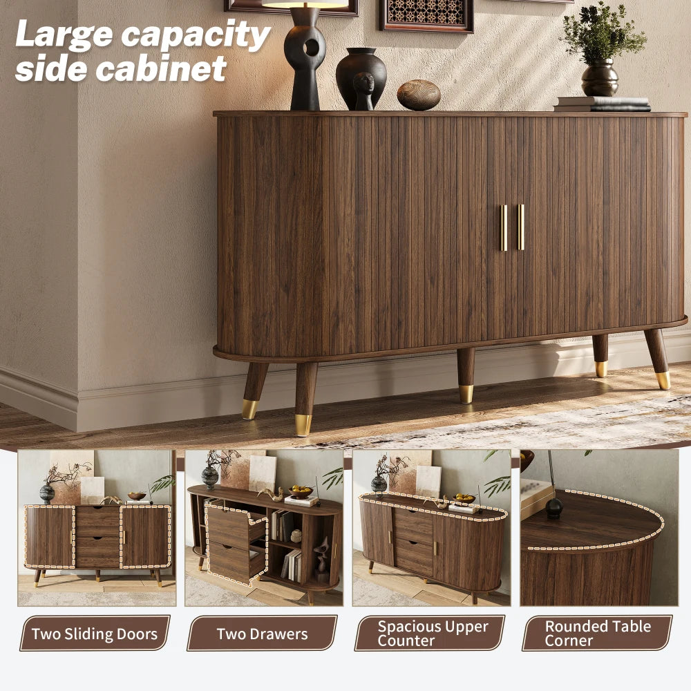 Buffet Noyer Ligne et vues de ses compartiments de rangement