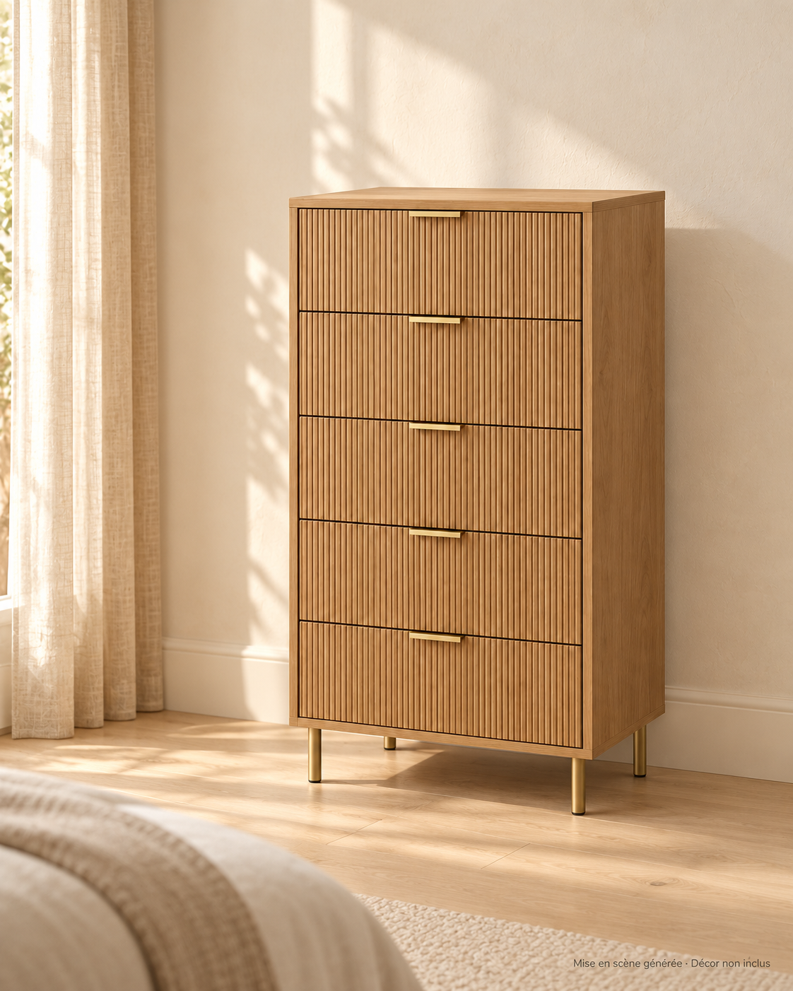 Commode Cannelure dans une chambre — mise en scène générée, décor non inclus
