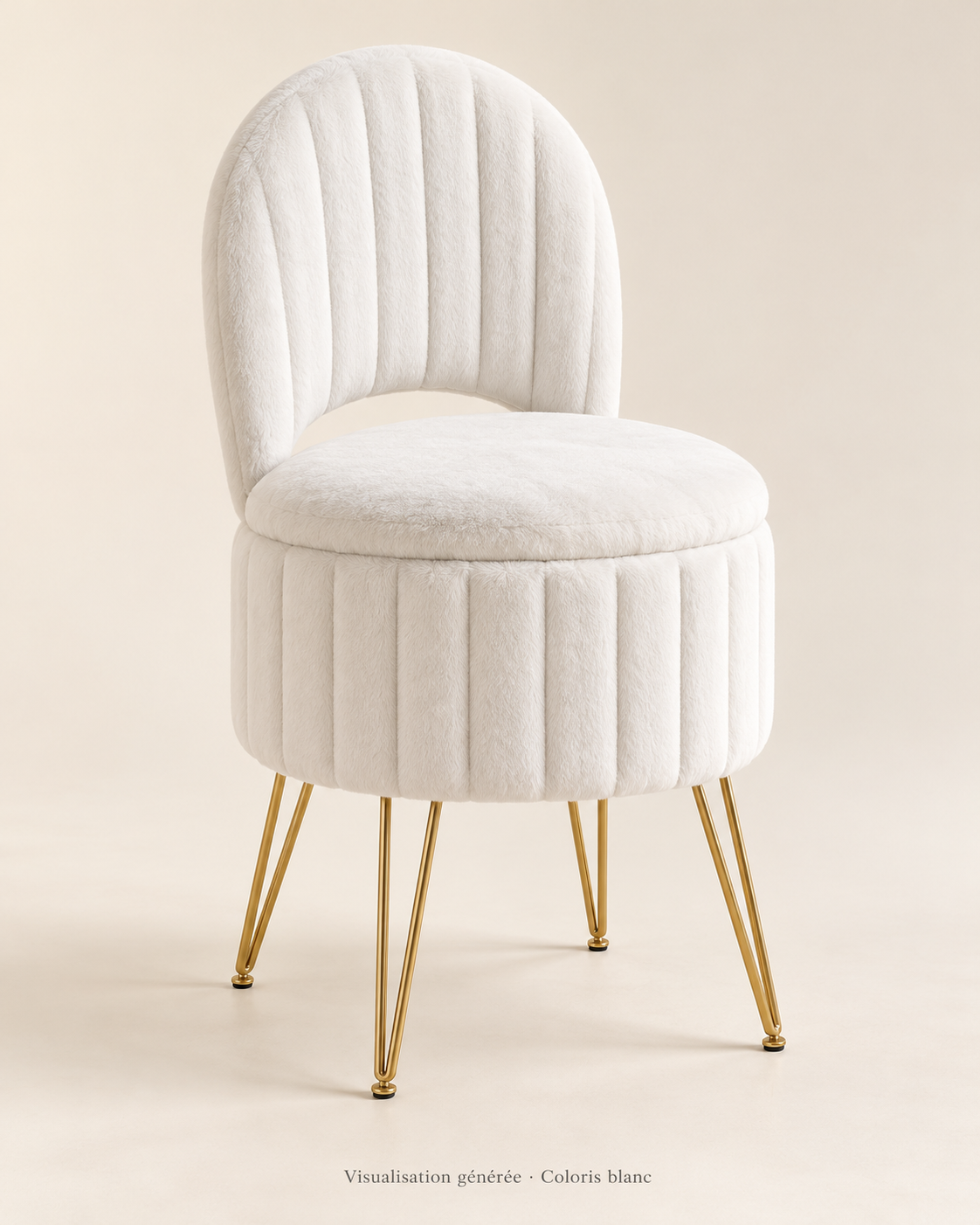 Nacré blanc — visualisation générée, siège de coiffeuse avec rangement